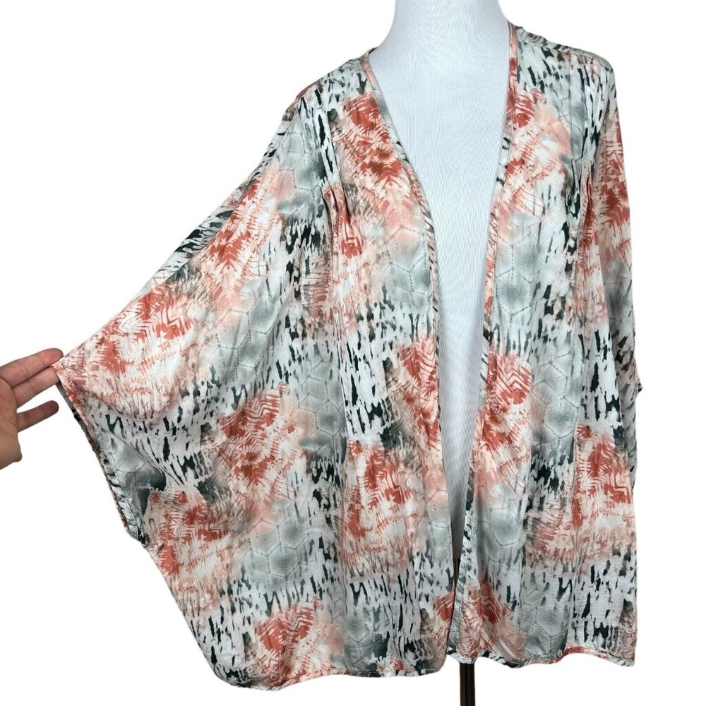 Tolani‎ Kimono Top OS Multicolor Tie Dye 3/4 Dolman Sleeve Modal Boho Hippie